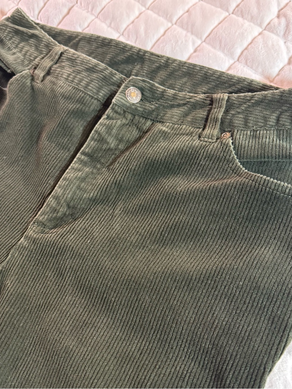 VTG Newport News Jeanology Olive Green Corduroy Pants Size 14T 14 Tall Stretch